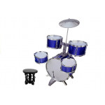 Lesklé bubny s činelmi a stoličkou - modré